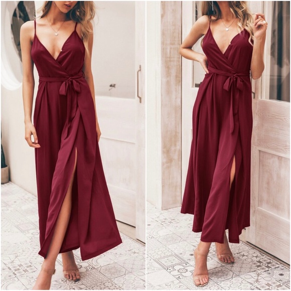 Boho Burnt Orange split thigh belted Wide Leg cami jumpsuit - Picture 8 of 16